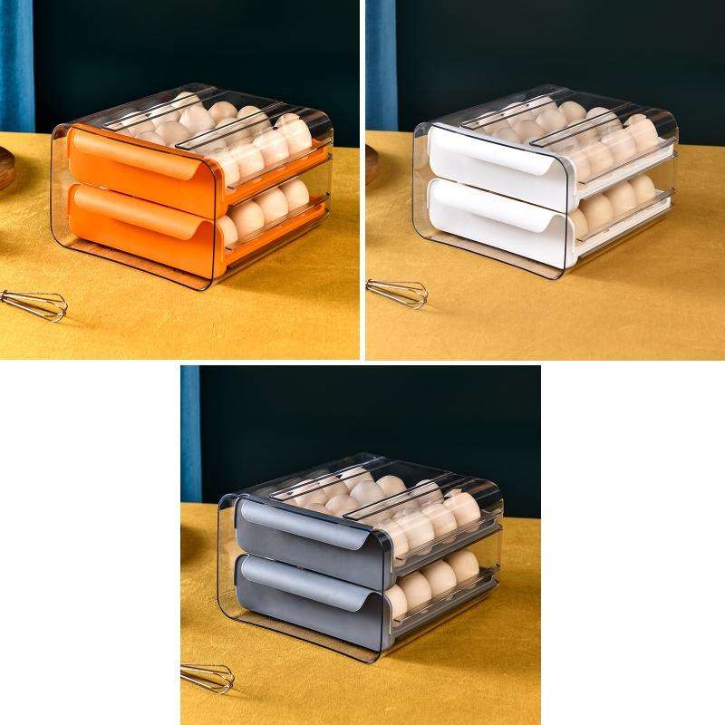 Household Double-Layer Drawer Type Egg Storage Box(Gray)