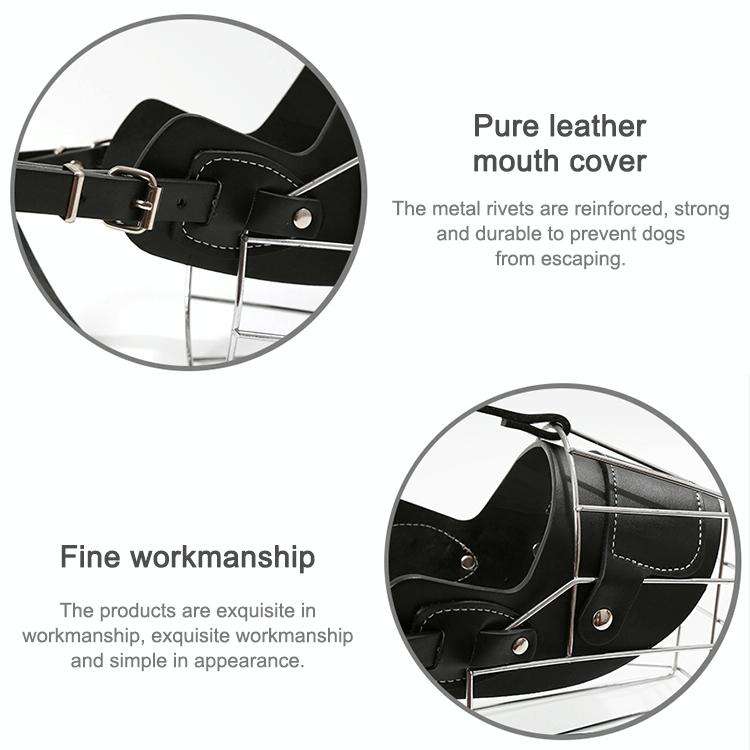 Steel Cage Style Dog Basket Wire Muzzle Protective Snout Cover with Leather Strap, Size: XXL