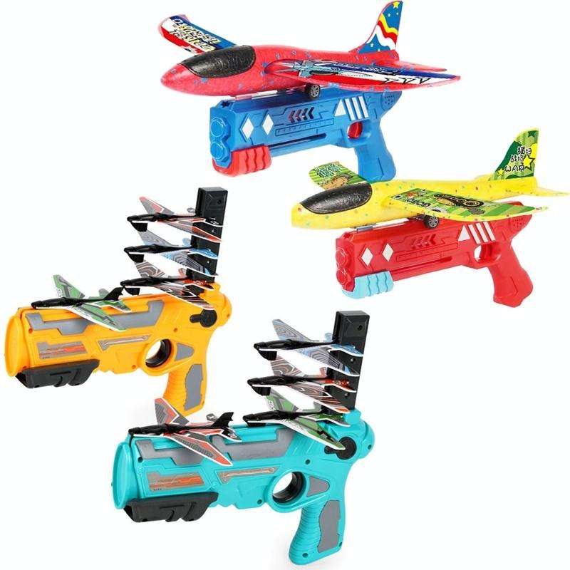 BY-0212 Foam Plane Hand Throw Catapult Aircraft Launcher Glider Model, Color: Yellow + 4 x Planes