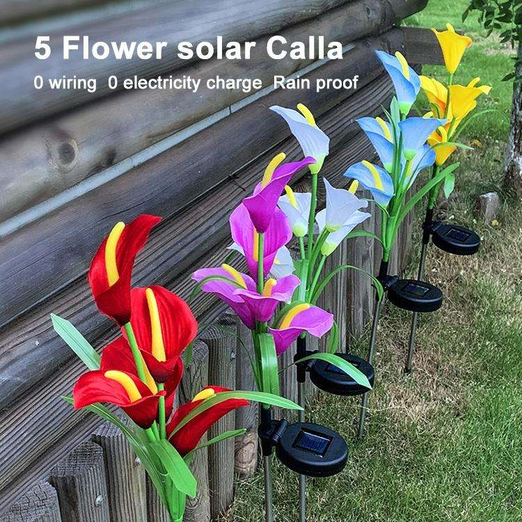 3PCS Simulated Calla Lily Flower 5 Heads Solar Powered Outdoor IP65 Waterproof LED Decorative Law...