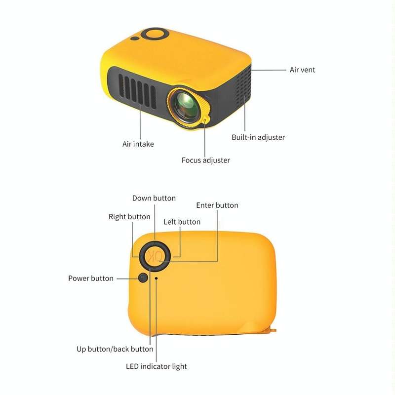 A2000 Portable Projector 800 Lumen LCD Home Theater Video Projector, Support 1080P, EU Plug (Black)