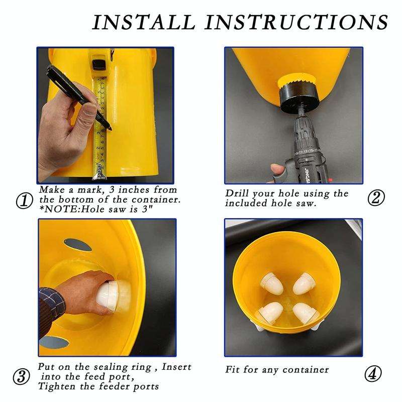 DIY Chicken Feeders Automatic Poultry Feeders Kit for Buckets, Barrels, Troughs, Spec: 4pcs/set O...