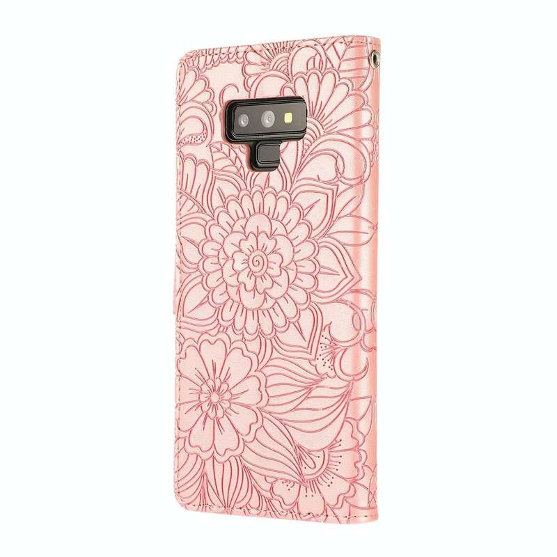 For Samsung Galaxy Note9 Skin Feel Embossed Sunflower Horizontal Flip Leather Case with Holder & ...