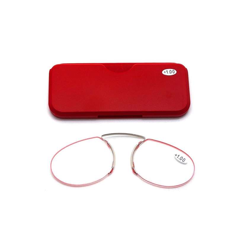 Pince-nez Reading Glasses Frameless Magnifying Glasses, Degree: +150(Red)