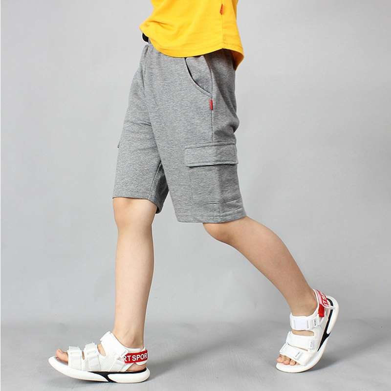 Boys Cotton Casual Overalls Shorts (Color:Iron Grey Size:150cm)