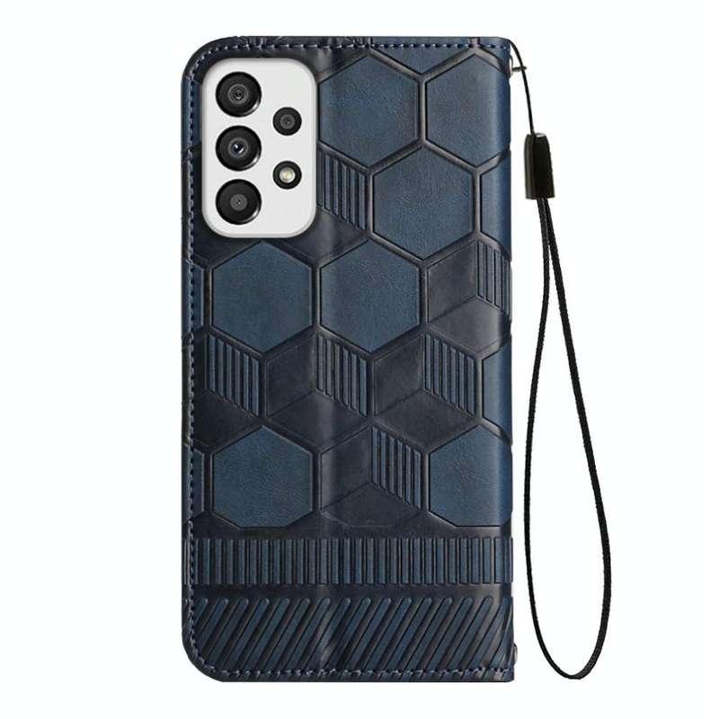 For Samsung Galaxy A33 5G Football Texture Magnetic Leather Flip Phone Case(Dark Blue)