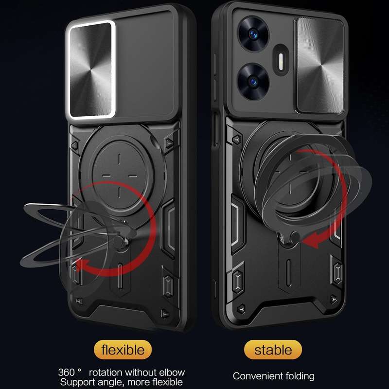For Realme C55 4G CD Texture Sliding Camshield Magnetic Holder Phone Case(Black)