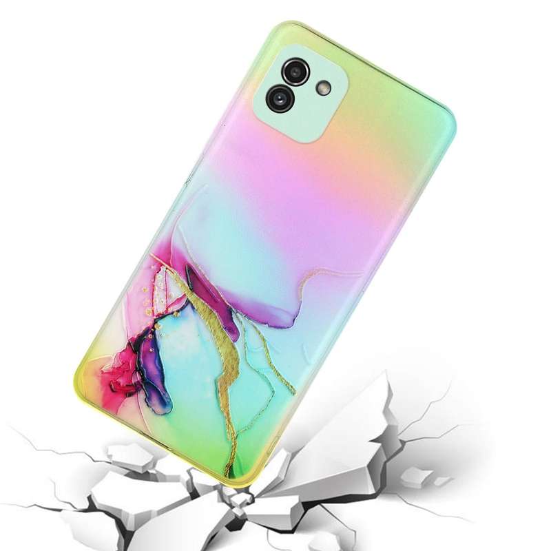 For Samsung Galaxy A03 Laser Marble Pattern Clear TPU Phone Case(Green)