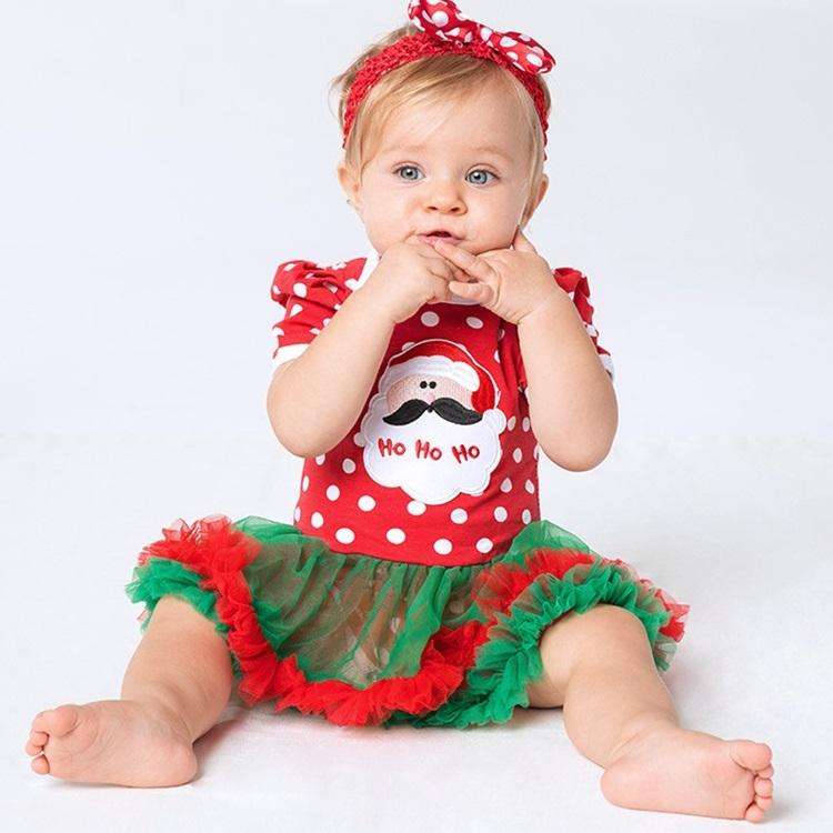 Christmas Baby Short-sleeved Cartoon Print Romper Dress Baby Mesh Dress Tutu Skirt (Color:Snowfla...