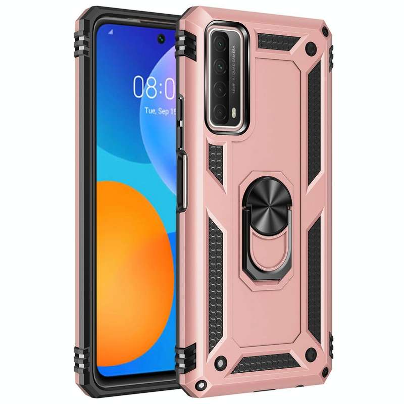For Huawei P Smart 2021 Shockproof TPU + PC Protective Case with 360 Degree Rotating Holder(Rose ...