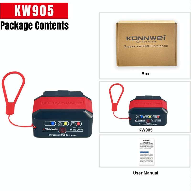 KONNWEI KW905 Bluetooth 5.0 Car OBD2 Scanner Support Android & iOS(Black)