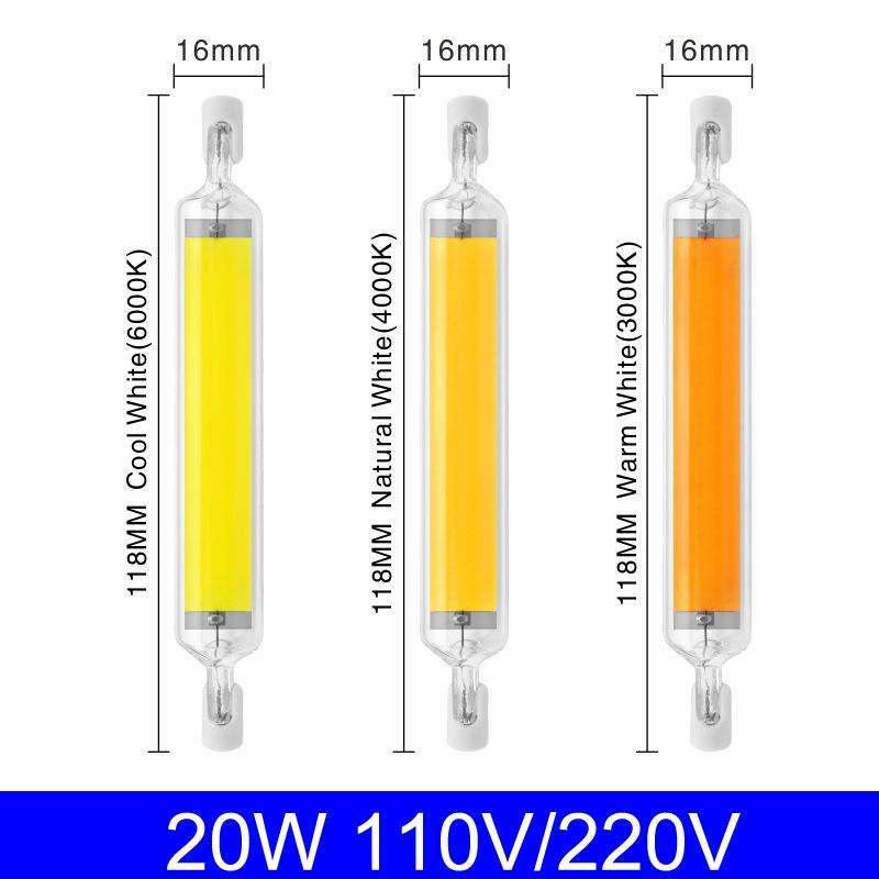118mm 20W R7S LED COB Dimmer Glass Lamp Double-end Horizontal Plug-in Light(220v Natural White Li...