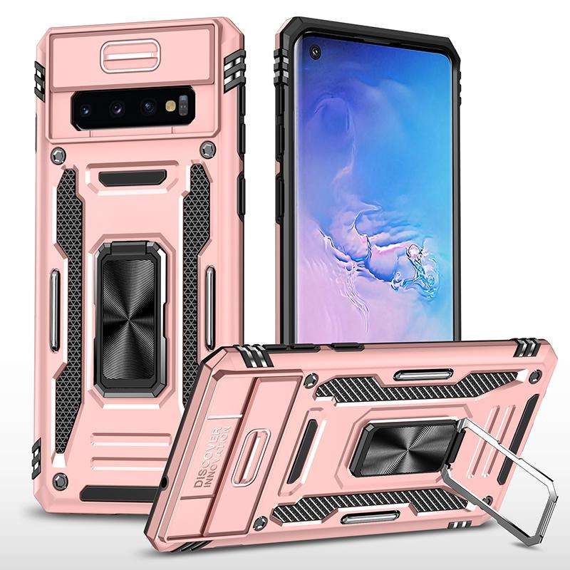 For Samsung Galaxy S10 Armor PC + TPU Camera Shield Phone Case(Rose Gold)