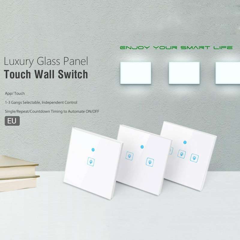 WS-EU-01 EWeLink APP & Touch Control 2A 1 Gang Tempered Glass Panel Smart Wall Switch, AC 90V-250...