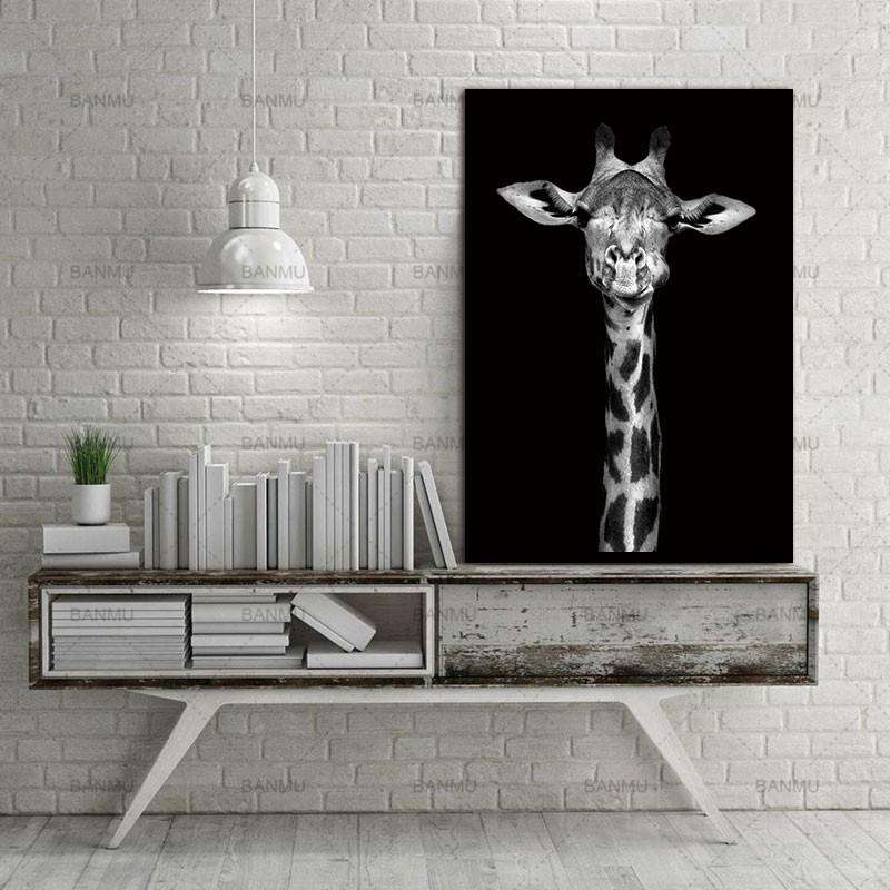 Simple Black and White Animal Decoration Painting Study Living Room Sofa Background Wall Painting...
