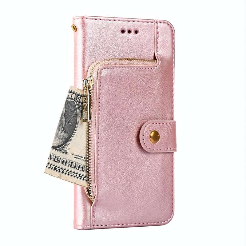 For OPPO Reno7 A JP Version Zipper Bag Leather Phone Case(Rose Gold)