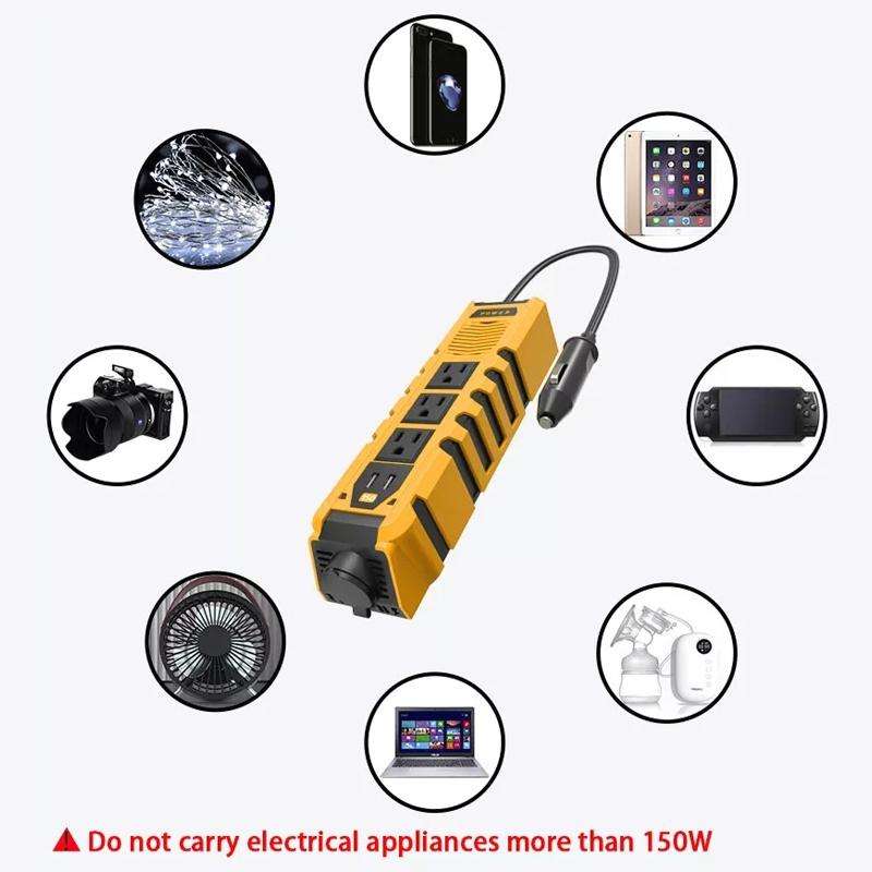 12V to 110V 150W Car Correction Sine Wave Inverter, US Plug