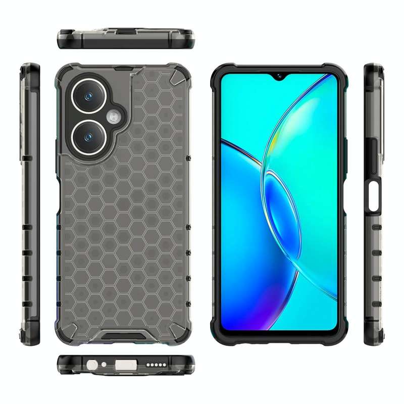 For vivo Y27 4G Global Shockproof Honeycomb PC + TPU Phone Case(Black)
