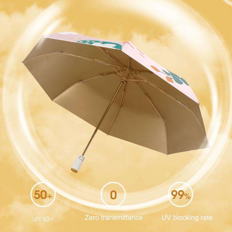 Small Fresh Automatic Umbrella Gold Glue Fabric Tri-fold Parasol(Persimmon)