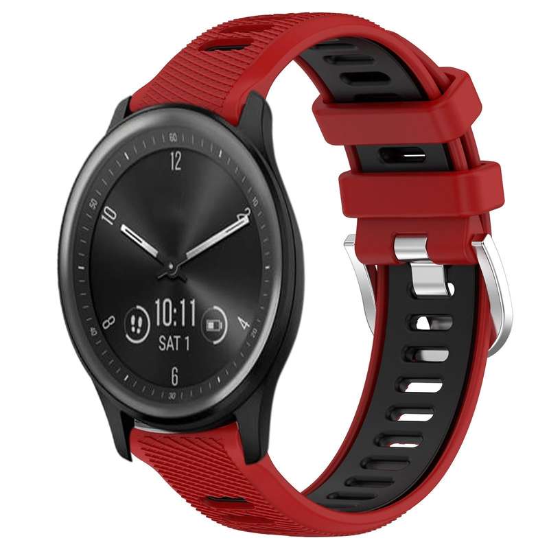 For Garmin Vivomove Sport 20mm Sports Two-Color Steel Buckle Silicone Watch Band(Red+Black)