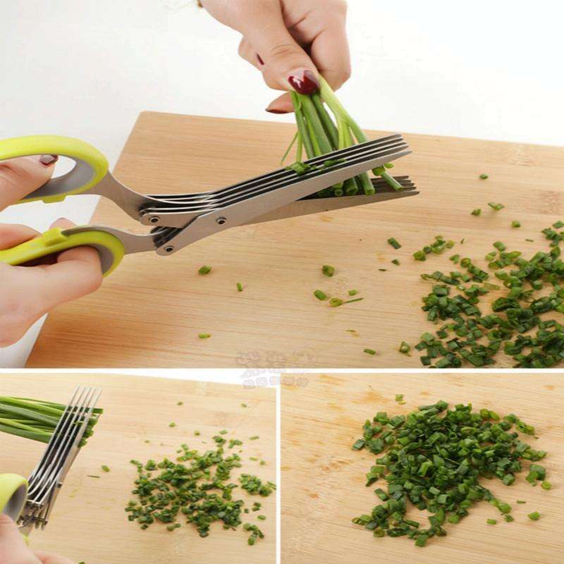 Minced 5 Layers Basil Rosemary Kitchen Scissor Shredded Chopped Scallion Cutter(Blue)