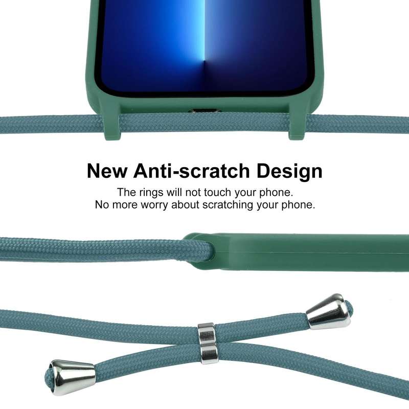 For iPhone 13 Pro Crossbody Lanyard Liquid Silicone Case(Emerald Green)