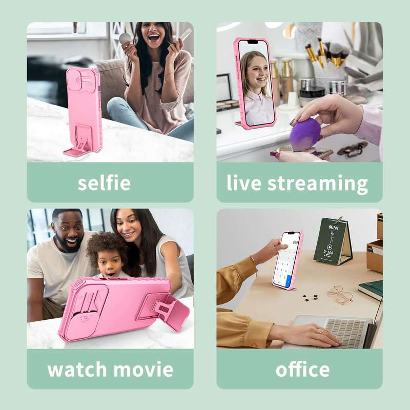 For Samsung Galaxy A53 5G Stereoscopic Holder Sliding Camshield Phone Case(Pink)