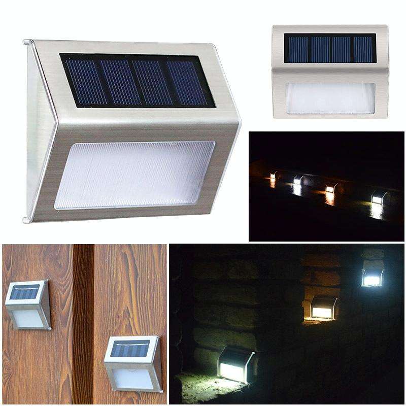 2PCS Solar Stainless Steel 3 LED Stair Wall Lamp Outdoor Garden Fence Light( White Light)