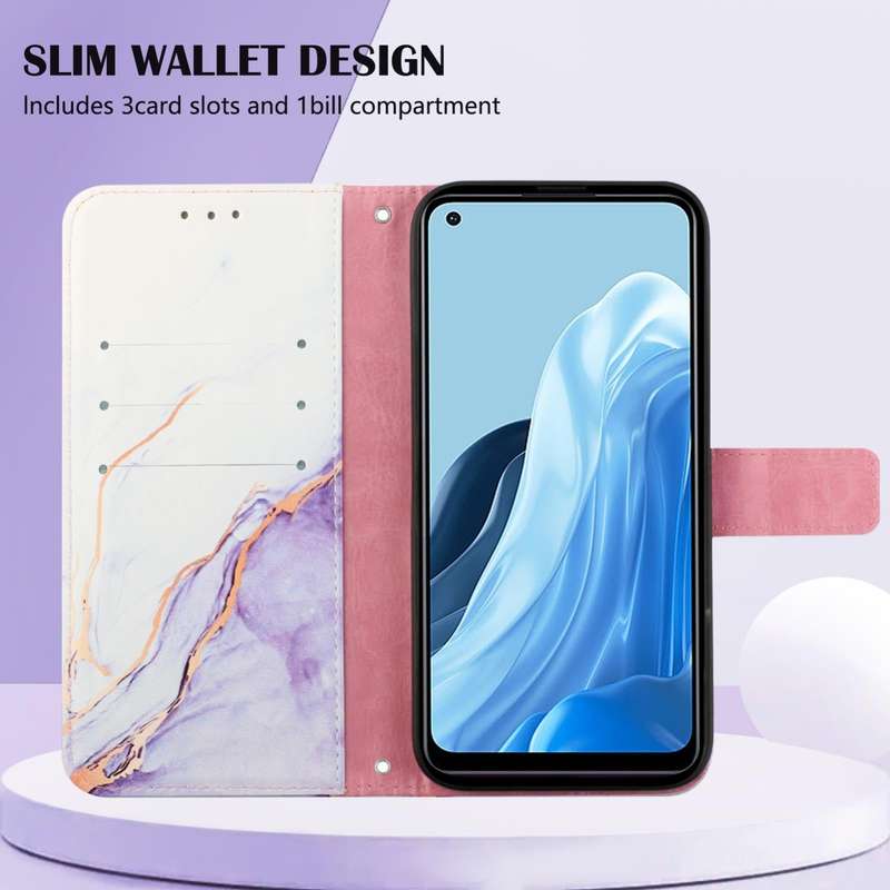 For OPPO Reno7 4G/F21 Pro PT003 Marble Pattern Flip Leather Phone Case(White Purple LS006)