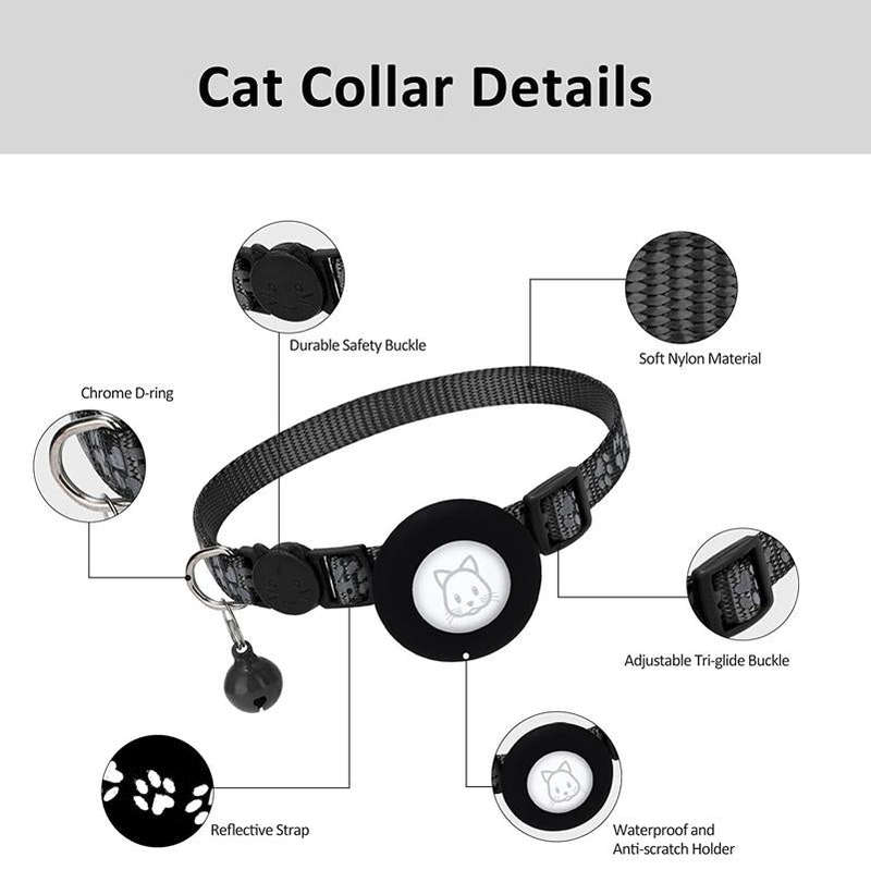 Pet Cat Reflective Collar with Bell for Airtag Tracker(Pink)