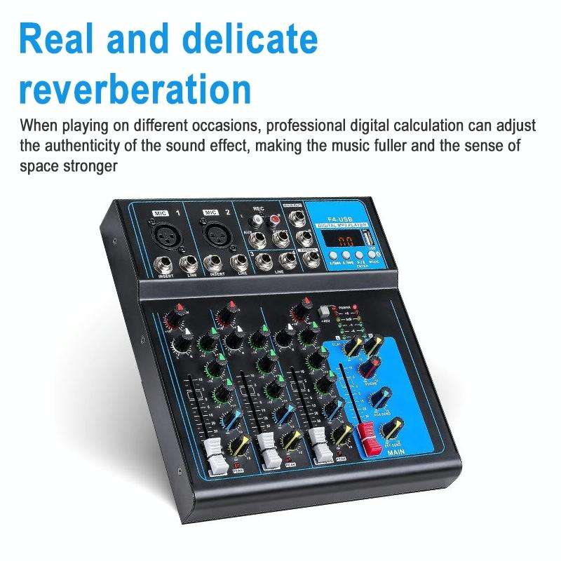 F4 Home 4-channel Bluetooth USB Reverb Mixer, EU Plug (Black)
