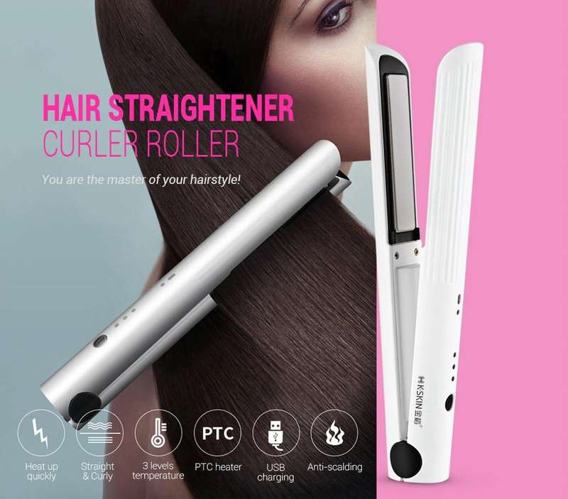 K-SKIN Portable Rechargeable Hair Straightener Curler Cordless Adjustable Temperature Fast Heat C...