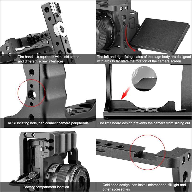 PULUZ Video Camera Cage Stabilizer with Handle for Canon EOS M50(Black)