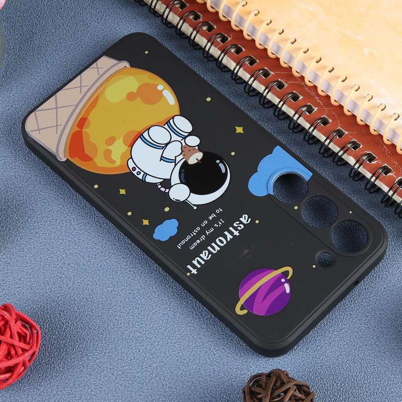 For Samsung Galaxy A03 Milk Tea Astronaut Pattern Liquid Silicone Phone Case(Black)