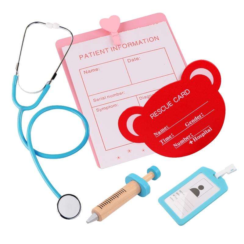 Wooden Simulation Medicine Box Set with Cloth Bag Child Doctor Role Playing Toy(Little Doctor)