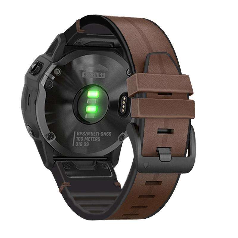 For Garmin Fenix 6 Silicone + Leather Quick Release Watch Band(Coffee)