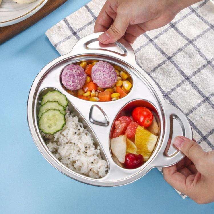 Children Household Stainless Steel Grid Cartoon Dinner Plate(Panda)