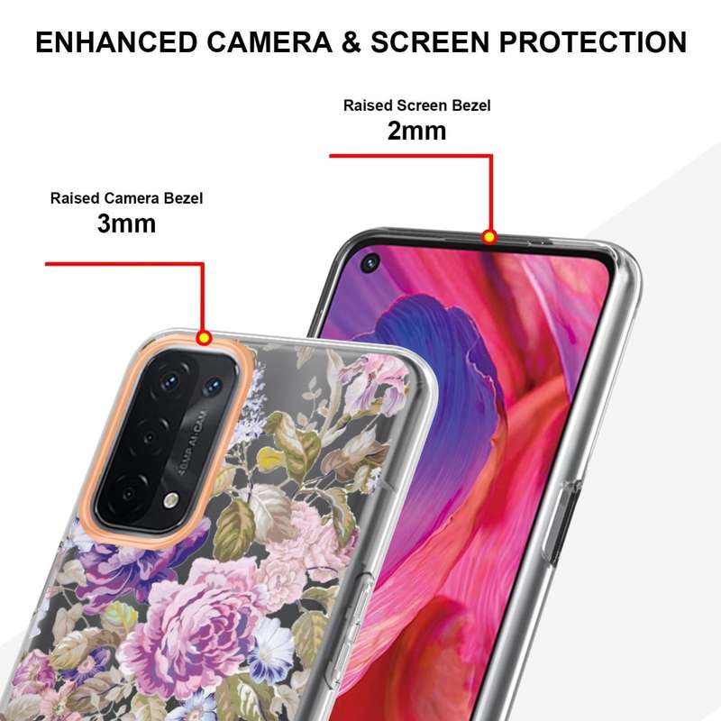 For OPPO A74 5G / A93 5G / A54 5G / A93S 5G Flowers and Plants Series IMD TPU Phone Case(Purple P...