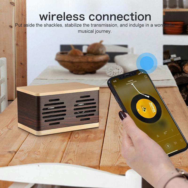 D70 QI Standard Subwoofer Wooden Bluetooth 4.2 Speaker, Support TF Card & 3.5mm AUX Brown