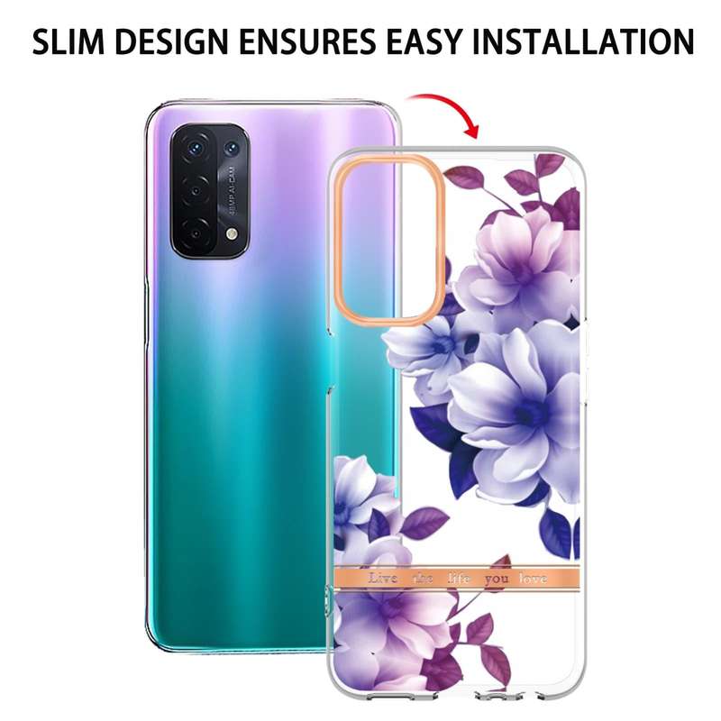 For OPPO A74 5G / A93 5G / A54 5G / A93S 5G Flowers and Plants Series IMD TPU Phone Case(Purple B...
