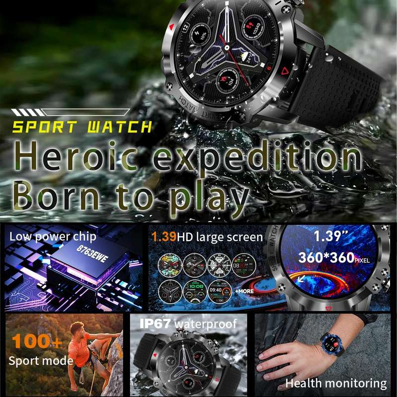 K10 1.39 inch IP67 Waterproof Smart Watch, Support Heart Rate / Sleep Monitoring(Black Silver)