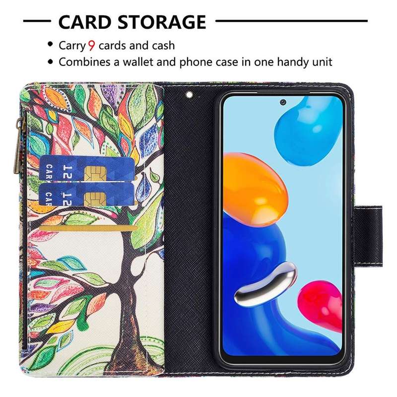 For Xiaomi Redmi Note 11 Colored Drawing Pattern Zipper Leather Phone Case(Big Tree)