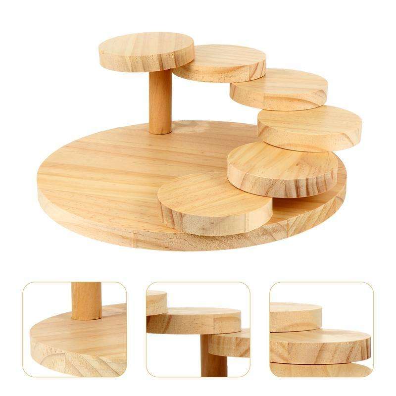 Wood Serving Tray Rotating Steps Meat Plate Sushi Dish, Specification: Round Nine Steps