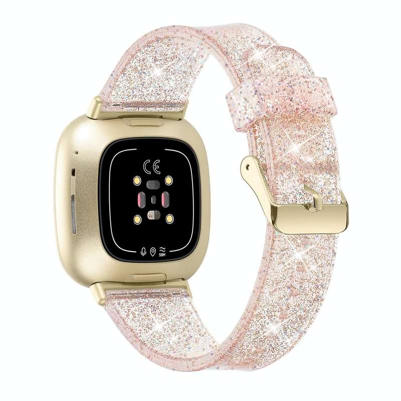 For Fitbit Versa 3 Glitter Powder Silicone Watch Band(Rose Gold)
