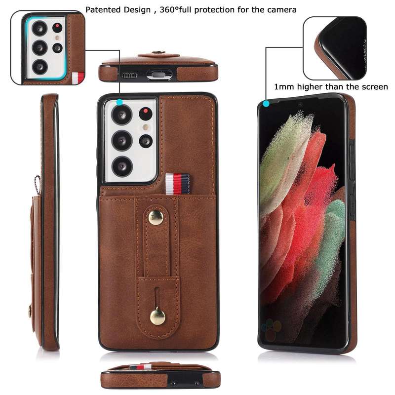 For Samsung Galaxy S22 Ultra 5G Wristband Kickstand Wallet Leather Phone Case(Brown)