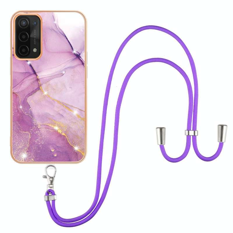 For OPPO A74 5G / A93 5G / A54 5G / A93s 5G Electroplating Marble IMD TPU Phone Case with Lanyard...