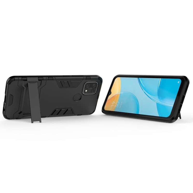 For OPPO A15 Shockproof PC + TPU Protective Case with Hidden Holder(Black)