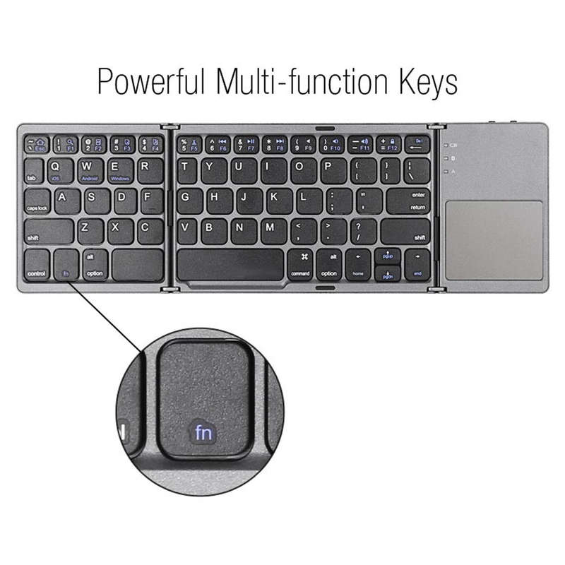 B033 Rechargeable 3-Folding 64 Keys Bluetooth Wireless Keyboard with Touchpad(Silver)