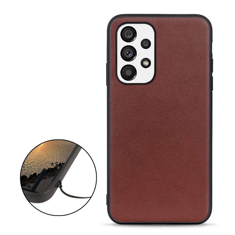 For Samsung Galaxy A73 5G Accurate Hole Lambskin Texture Genuine Leather Phone Case(Brown)