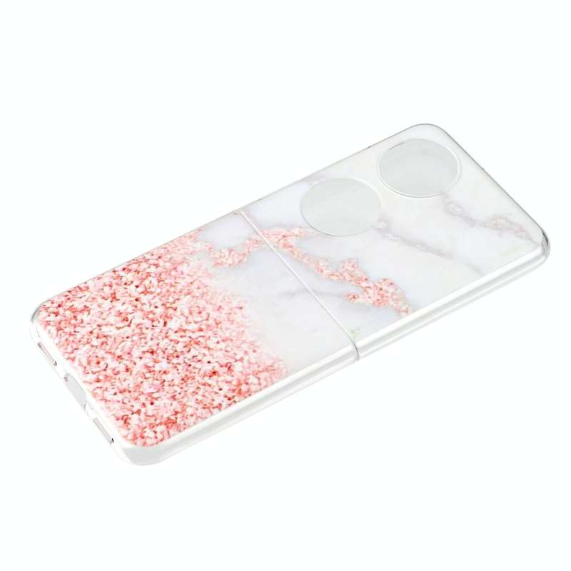 For Huawei P50 Pocket Foldable Colored Drawing PC Phone Case(Pink White Marble)